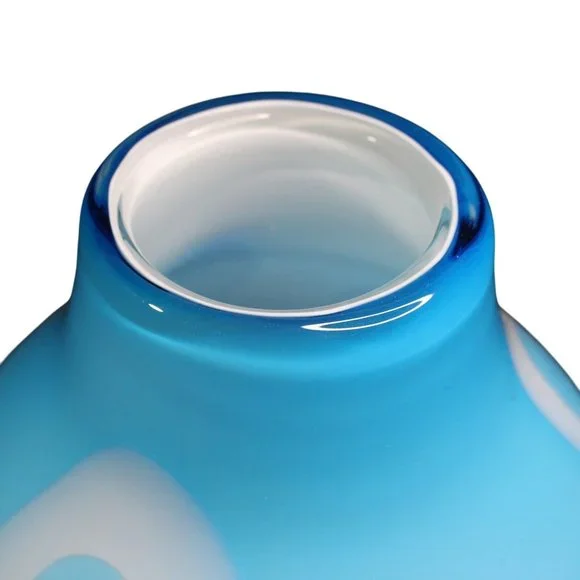 Studio Art Glass MCM Hand Blown Blue White Geometric Home Office Decor Modern - Picture 6 of 11